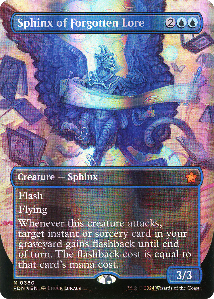 Sphinx of Forgotten Lore (Borderless) (Mana Foil) (FDN-380) [Foundations] Foil