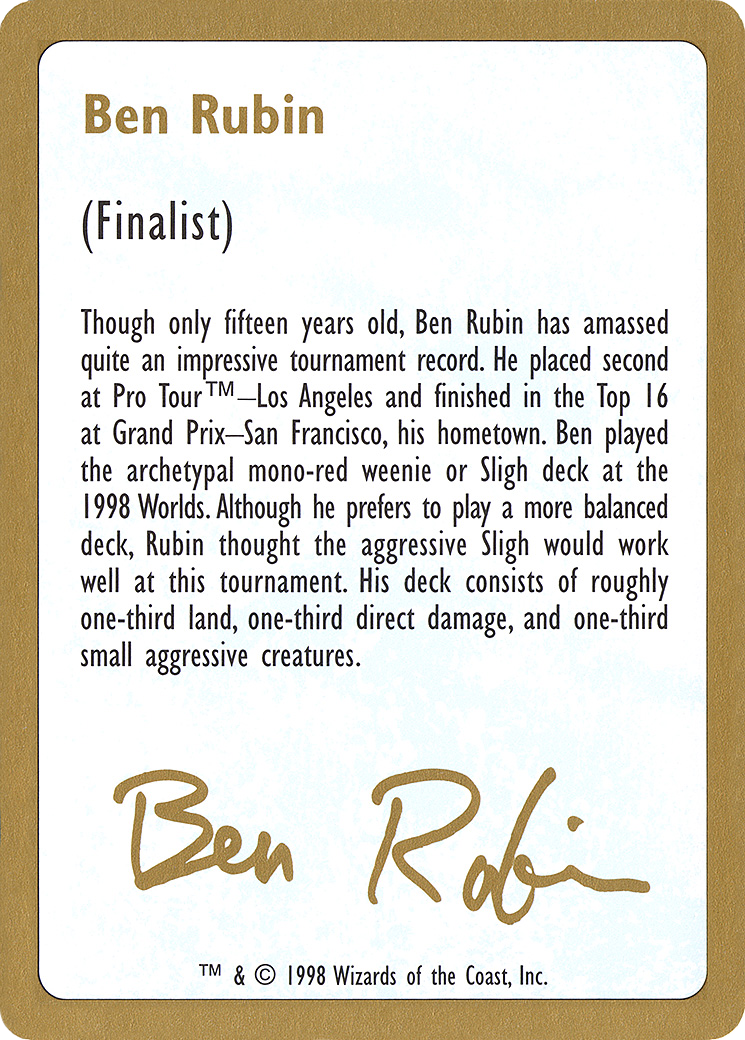 1998 Ben Rubin Biography Card [World Championship Decks 1998]