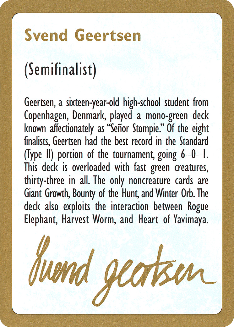 1997 Svend Geertsen Biography Card [World Championship Decks 1997]