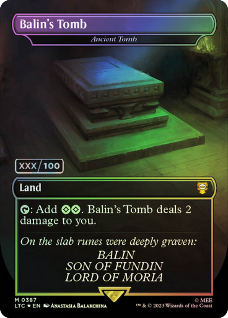 Balin's Tomb - Ancient Tomb (Serial Numbered) (LTC-387) (Borderless) [Tales of Middle-earth Commander] Foil