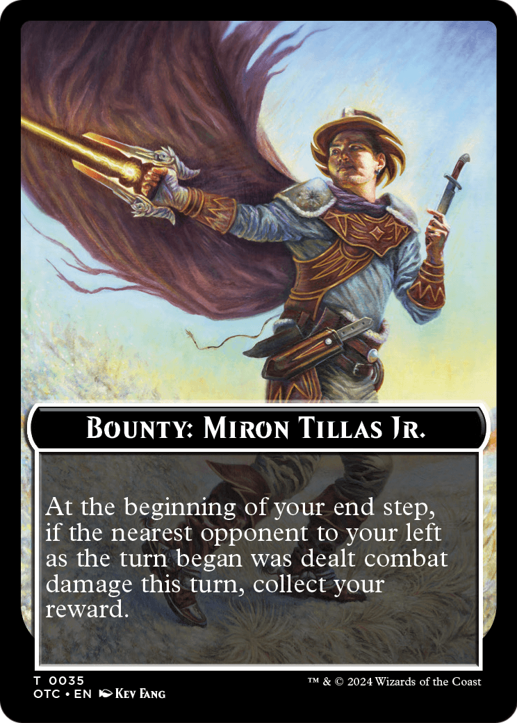 Bounty: Miron Tillas Jr. // Wanted! (TOTC-035) [Outlaws of Thunder Junction Commander Tokens] Foil