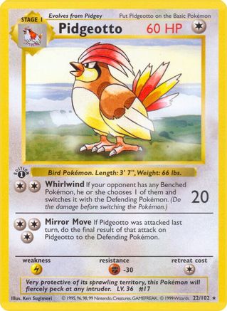 Pidgeotto [Base Set Shadowless] 1st Edition - Rare