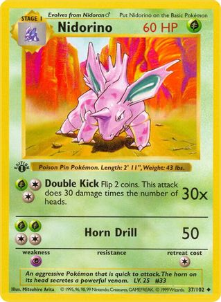 Nidorino (037) [Base Set Shadowless] 1st Edition - Uncommon