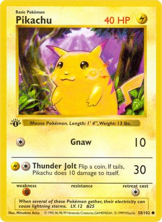 Pikachu (058) [Base Set Shadowless] 1st Edition - Common
