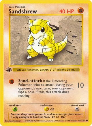 Sandshrew (062) [Base Set Shadowless] 1st Edition - Common