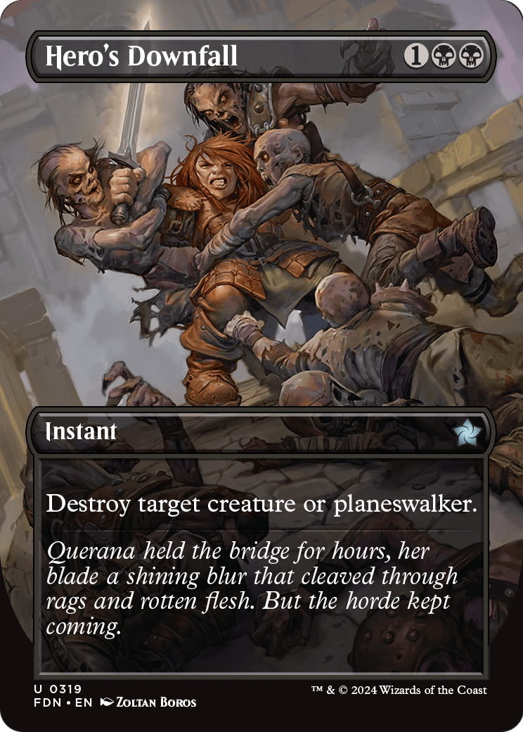 Hero's Downfall (Borderless) (FDN-319) [Foundations] Foil