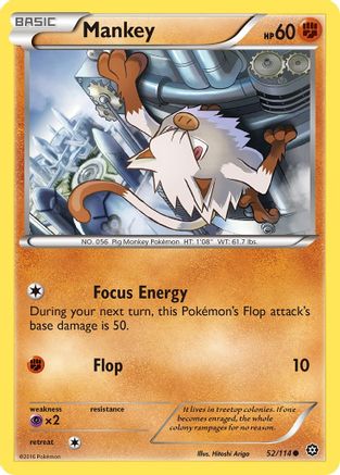 Mankey (052/114) [XY  Steam Siege] Reverse Holofoil - Common