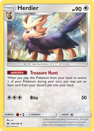 Herdier (104/149) [SM Base Set] Reverse Holofoil - Uncommon
