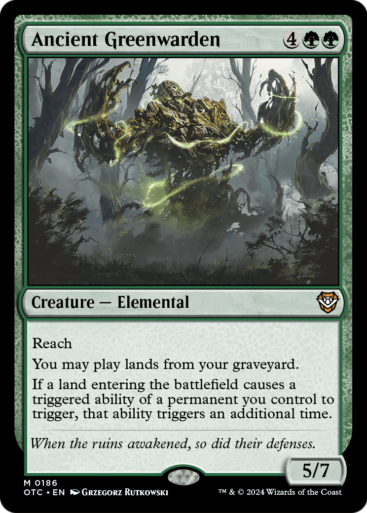 Ancient Greenwarden (OTC-186) [Outlaws of Thunder Junction Commander]