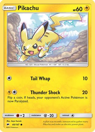 Pikachu (040/147) [SM  Burning Shadows] Reverse Holofoil - Common