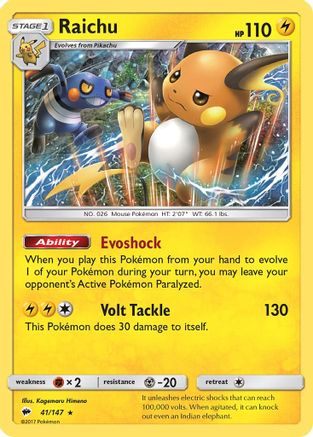 Raichu (041/147) [SM  Burning Shadows] Reverse Holofoil - Holo Rare