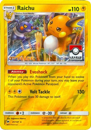 Raichu (League Challenge) [3rd Place] (041/147) [League & Championship Cards] Reverse Holofoil - Promo