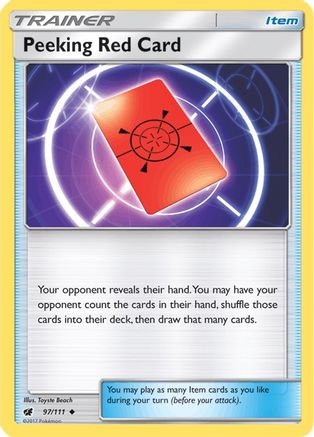 Peeking Red Card (097/111) [SM  Crimson Invasion] Reverse Holofoil - Uncommon