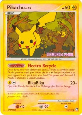 Pikachu (Diamond & Pearl) (94/123) [Burger King Promos] Reverse Holofoil - Promo