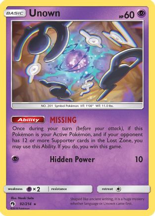 Unown (092/214) [SM  Lost Thunder] - Rare