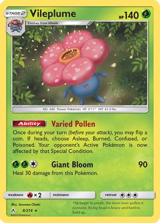 Vileplume (008/214) [SM  Unbroken Bonds] Holofoil - Holo Rare