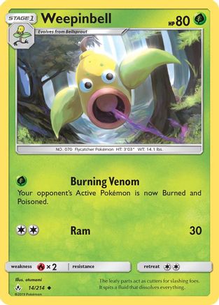 Weepinbell (14/214) [SM  Unbroken Bonds] Reverse Holofoil - Uncommon