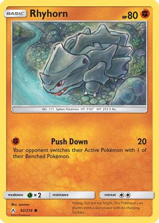 Rhyhorn (092/214) [SM  Unbroken Bonds] Reverse Holofoil - Common