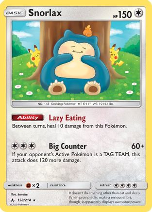 Snorlax (158/214) [SM  Unbroken Bonds] Holofoil - Holo Rare
