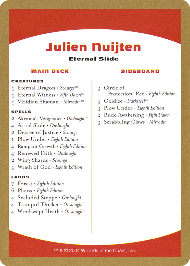 2004 Julien Nuijten Decklist Card [World Championship Decks 2004]
