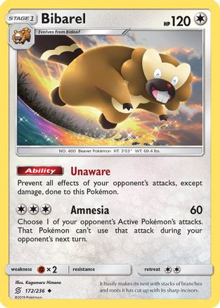 Bibarel (172/236) [SM  Unified Minds] Reverse Holofoil - Uncommon