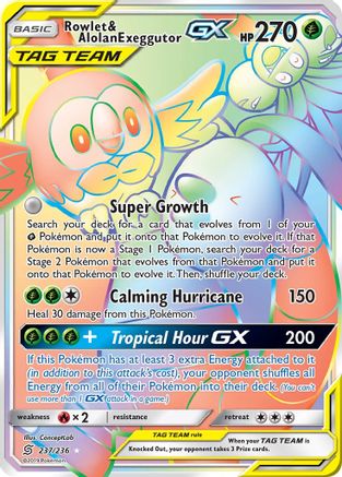 Rowlet & Alolan Exeggutor GX (Secret) (237/236) [SM  Unified Minds] Holofoil - Secret Rare