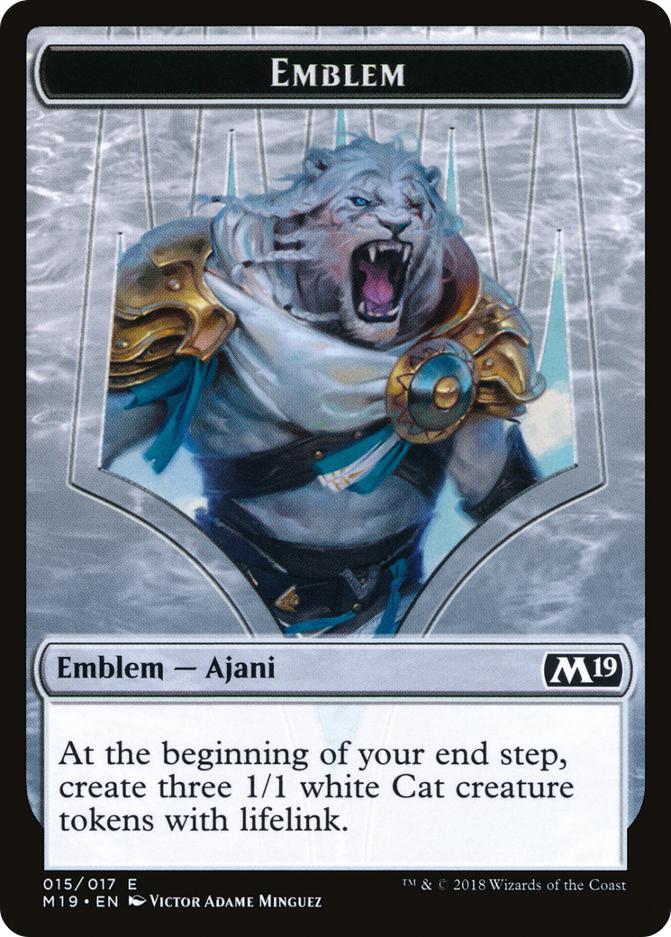 Emblem - Ajani, Adversary of Tyrants (M19-015) [Core Set 2019 Tokens]