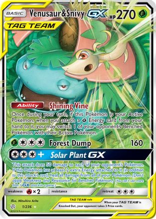 Venusaur & Snivy GX (001/236) [SM  Cosmic Eclipse] Holofoil - Ultra Rare