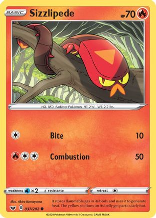 Sizzlipede (037/202) [SWSH01 Sword & Shield Base Set] Reverse Holofoil - Common