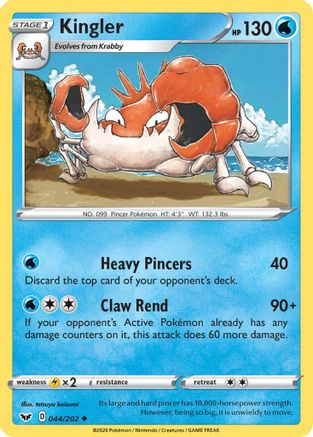 Kingler (044/202) [SWSH01 Sword & Shield Base Set] Reverse Holofoil - Uncommon