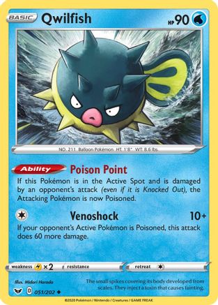 Qwilfish (051/202) [SWSH01 Sword & Shield Base Set] Reverse Holofoil - Uncommon