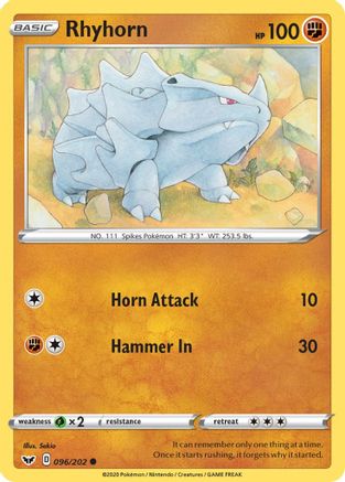 Rhyhorn (096/202) [SWSH01 Sword & Shield Base Set] Reverse Holofoil - Common