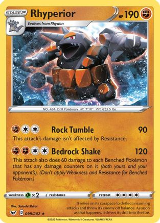 Rhyperior (099/202) [SWSH01 Sword & Shield Base Set] Reverse Holofoil - Holo Rare