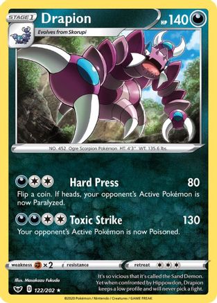 Drapion (122/202) [SWSH01 Sword & Shield Base Set] Reverse Holofoil - Rare