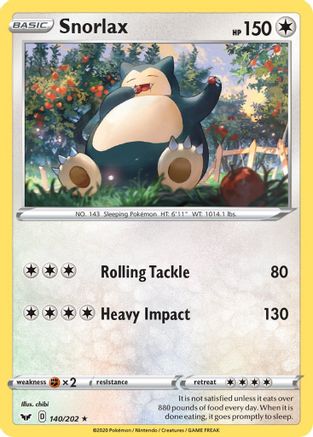 Snorlax (140/202) [SWSH01 Sword & Shield Base Set] Reverse Holofoil - Rare