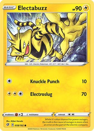 Electabuzz (058/192) [SWSH02 Rebel Clash] Reverse Holofoil - Common