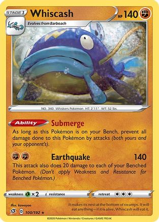 Whiscash (100/192) [SWSH02 Rebel Clash] Reverse Holofoil - Rare