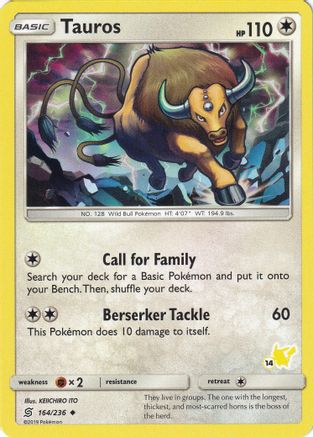 Tauros (#14 Pikachu Stamped) (164/236) [Battle Academy] - Promo