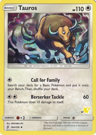Tauros (#37 Pikachu Stamped) (164/236) [Battle Academy] - Promo