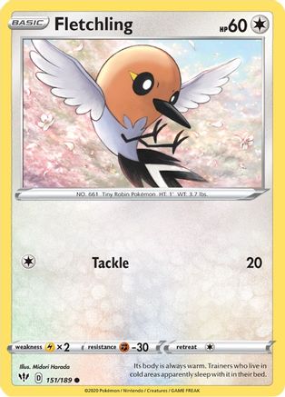 Fletchling (151/189) [SWSH03 Darkness Ablaze] Reverse Holofoil - Common