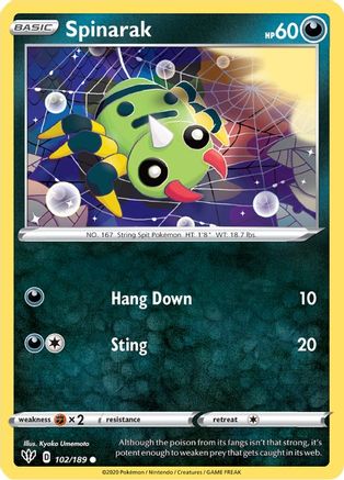 Spinarak (102/189) [SWSH03 Darkness Ablaze] Reverse Holofoil - Common