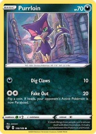 Purrloin (106/189) [SWSH03 Darkness Ablaze] Reverse Holofoil - Common