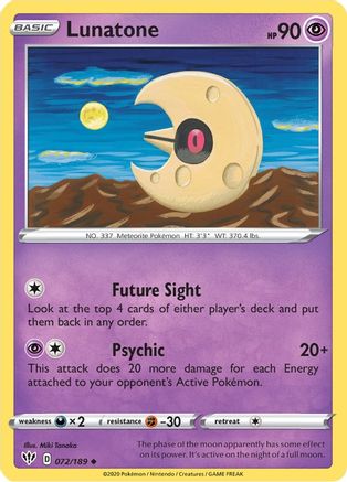Lunatone (072/189) [SWSH03 Darkness Ablaze] Reverse Holofoil - Uncommon