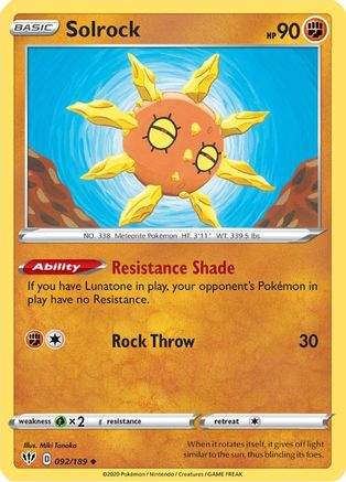 Solrock (092/189) [SWSH03 Darkness Ablaze] Reverse Holofoil - Uncommon