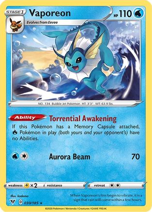 Vaporeon (030/185) [SWSH04 Vivid Voltage] Reverse Holofoil - Rare