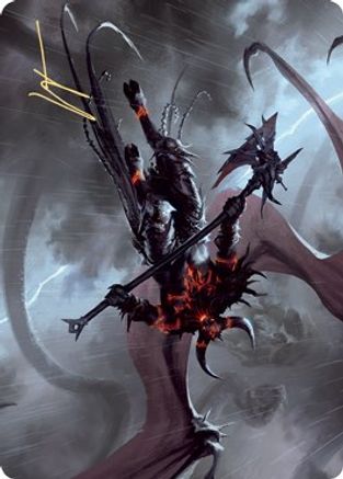 Burning-Rune Demon Art Card (Gold-Stamped Signature) (ASKHM-020) [Art Series: Kaldheim]