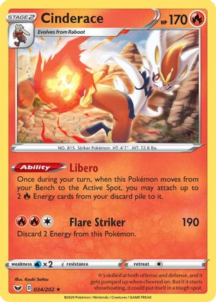 Cinderace (Non-Holo) (34/202) [Deck Exclusives] - Rare