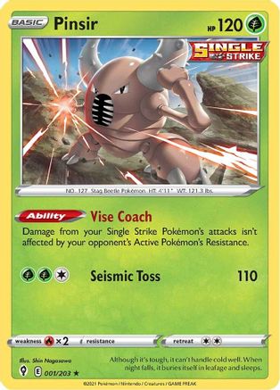 Pinsir (001/203) [SWSH07 Evolving Skies] Reverse Holofoil - Rare