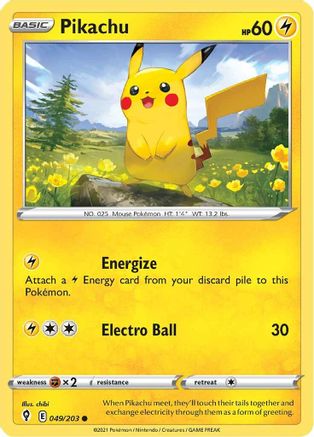 Pikachu (049/203) [SWSH07 Evolving Skies] Reverse Holofoil - Common