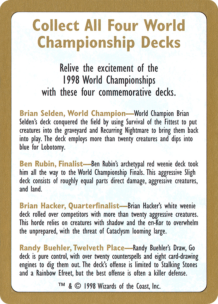 1998 World Championship Advertisement Card [World Championship Decks 1998]